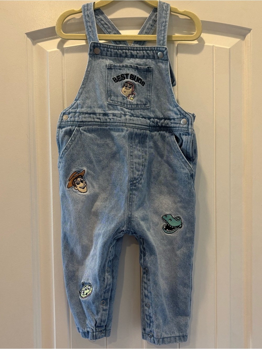 Disney Baby Toy Story Denim Overalls 24M Woody Buzz Rex Alien Best Buds Adjusts